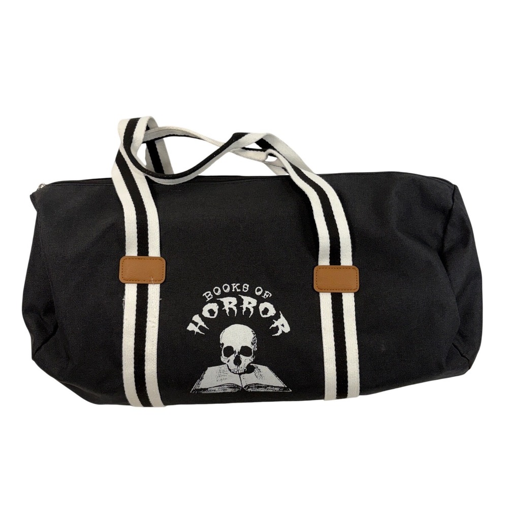 Hit Books of Horror Black Canvas Duffel Bag Skull Graphic Gym Travel Bag